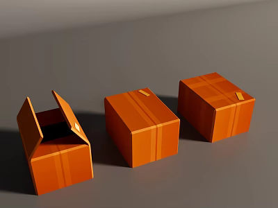 Three Orange Cardboard Boxes One Open Two Closed With Tape Seals 3d model