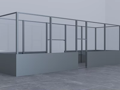 Modern Glass Partition With Metal Frame Grey Wall And Tile Floor 3d model