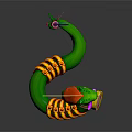 Vibrant Green Snake Like Game Movie Character With Orange Yellow Feathered Head And Red Eyes