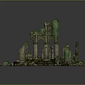 Ruined Ancient Architectural Structure With Circular Platform Stone Columns Steps And Green Plants 3d model