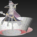 Woman With Purple Hair Wearing Black Witch Hat Holding Object With Colorful Sparkles On Base