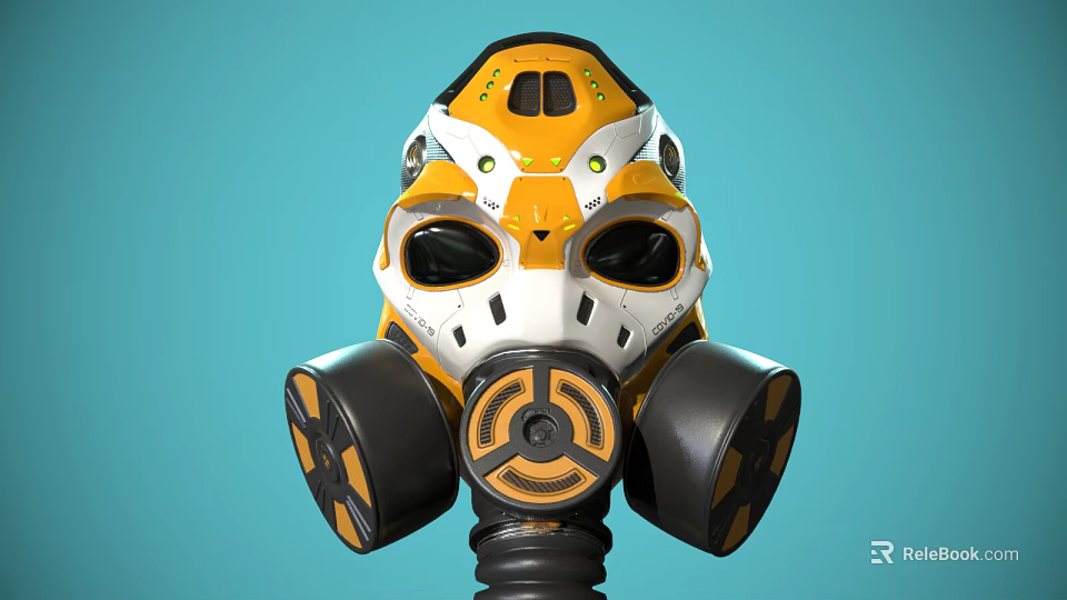 Yellow White Black Gas Mask With Dual Filter Canisters And Modern Sci Fi Design 3d model 
