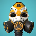 Yellow White Black Gas Mask With Dual Filter Canisters And Modern Sci Fi Design