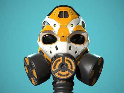 Yellow White Black Gas Mask With Dual Filter Canisters And Modern Sci Fi Design 3d model