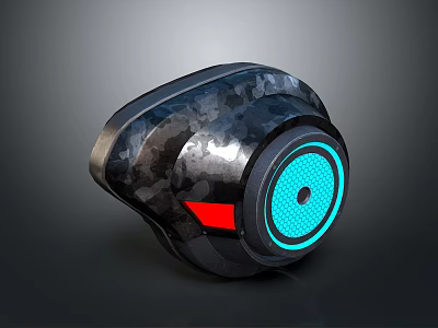 Black Camouflage Tech Device With Blue Illuminated Circular And Red Accent 3d model
