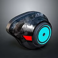 Black Camouflage Tech Device With Blue Illuminated Circular And Red Accent