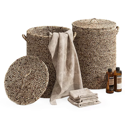 Woven Storage Baskets For Bathroom With Towels Bottles 3d model