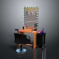 Stylish Dressing Table with Lighted Mirror and Comfortable Chair on Wooden Tabletop with Cosmetics