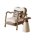 Vintage Solid Wood Upholstered Leisure Chair With Side Table And Comfortable Decorative Throw Pillow