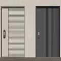 Modern Security Doors in White and Black with Vertical Stripes and Metal Handles