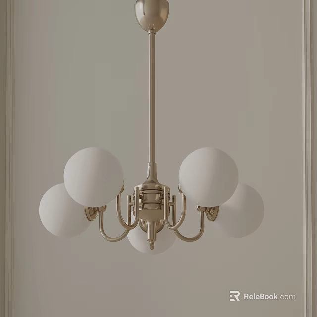 Modern Brass Chandelier With Multiple White Globe Shades For Interior Lighting Design 3d model 