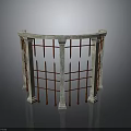 Curved Architectural Structure With Marble Columns And Red Grid Framework