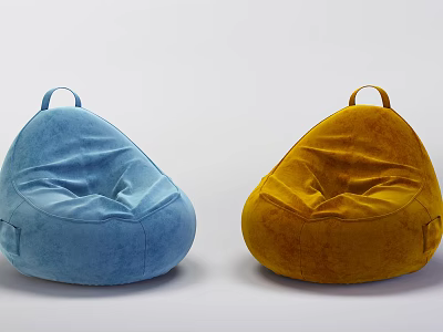 Modern Blue and Yellow Bean Bag Chairs with Soft Fabric and Comfortable Seating 3d model