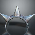 Metallic Spiked Object with Three Sharp Spikes Worn Bloodstained Surface On Reflective Base