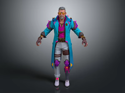 Game and Movie Character With Blue Purple Coat Short Gray Hair Glasses White Pants Sneakers 3d model