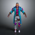 Game and Movie Character With Blue Purple Coat Short Gray Hair Glasses White Pants Sneakers