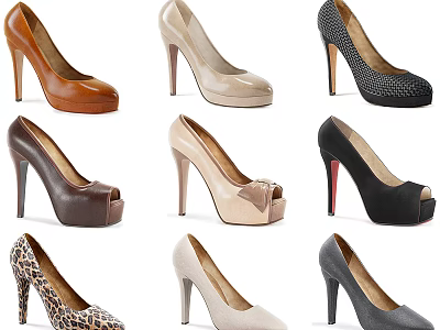 Stylish High Heel Shoes With Various Styles Different Colors And Trendy Designs For Women 3d model