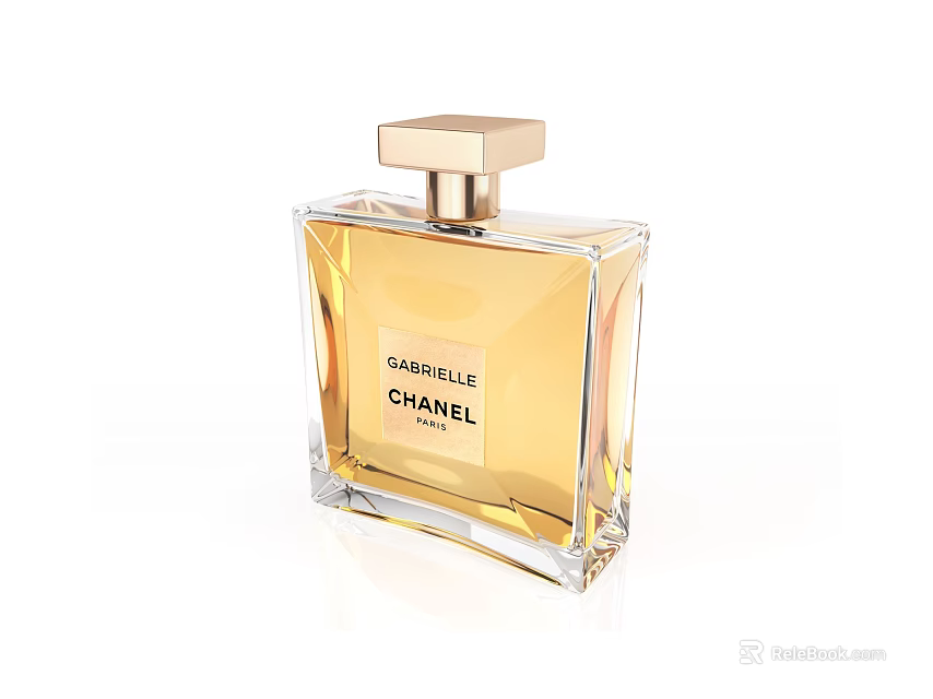 Chanel Gabrielle Perfume In Square Glass Bottle With Golden Liquid And Gold Cap 3d model 