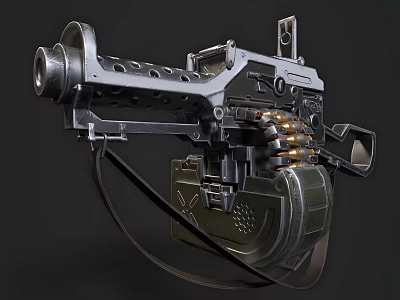 Tactical Machine Gun with Ammunition Belt Metal Structure and Detailed Components 3d model