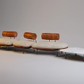 Modern Multi Seat Sofa With Wooden Backrests Light Cushions Metal Legs And Oval Coffee Table