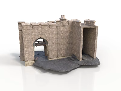 Medieval Castle Architecture With Stone Brick Walls Archway And Towers 3d model