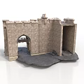 Medieval Castle Architecture With Stone Brick Walls Archway And Towers