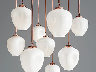 Stylish Contemporary Multiple Chandeliers With White Shades And Copper Frames Design 3d model