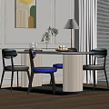 Modern Dining Table Set With Marble Top Green Velvet Chairs And Wall Art Floor Lamp
