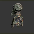 Military Weapon With Camouflage Uniform Gas Mask German Flag And Name Tag Johnson