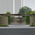 Modern Garden Landscape Design With Wooden Entrance Green Plants Water Feature And Pedestrians