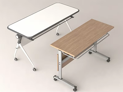 Foldable Rolling Desks With White And Wooden Tops And Metal Frames 3d model