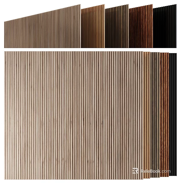 Wooden Wall Paneling Vertical Slat Design with Various Wood Tones for Modern Interior Home Decor 3d model 