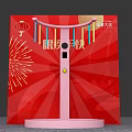 Pink Stand Reaction Game Device With Red Background Lantern Fireworks Pattern 3d model