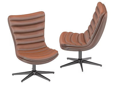 Brown Leather Office Chair with Pleated Design and Five Star Base 3d model