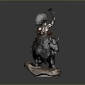 Game Movie Character With Feathered Headdress Riding Buffalo Holding Axe On Rock Base