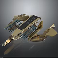 Futuristic Spaceship Model with Advanced Design and Gold Blue Components for Space Exploration