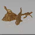 Golden Animal Sculptures With Antlers On Shiny Base And Dark Background
