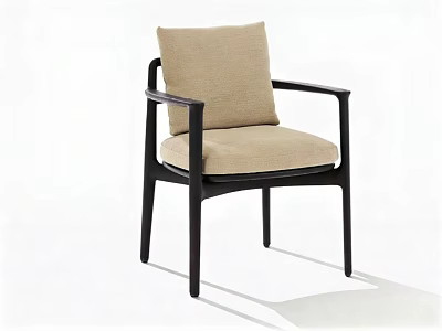 Modern Single Chair With Beige Fabric Upholstery And Dark Wooden Frame 3d model