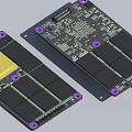 Dual Printed Circuit Boards Featuring Yellow Chips Purple Mounting Holes And Electronic Components