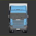 Blue Cargo Truck With White Roof And Trailer On Shiny Black Surface