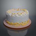 Elegant Round Cake With White Cream Frosting Yellow Petal Decorations And Pink Base