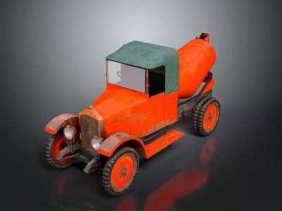 Vintage Orange Concrete Mixer Truck With Green Canopy And Retro Design Details 3d model