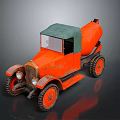 Vintage Orange Concrete Mixer Truck With Green Canopy And Retro Design Details