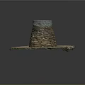 Carved Stone Sculpture with Layered Conical Structure and Circular Base