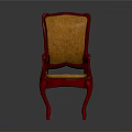 Red Frame Armchair With Orange Upholstery And Classic Curved Legs Design