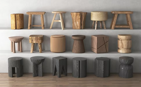 Solid Wood Stool Round Stool Tree Stump Stool Solid Wood Stool Tea Stool Wooden Stool Old Wood Silent Wind Bench 3d model