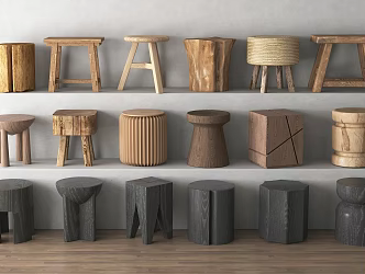 Solid Wood Stool Round Stool Tree Stump Stool Solid Wood Stool Tea Stool Wooden Stool Old Wood Silent Wind Bench 3d model