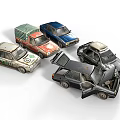 Vintage Toy Car Models In Various Colors With Open Hood And Tarpaulin