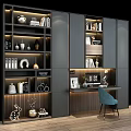 Modern Elegant Bookcase with Multi compartment Shelves Books Decorative Items and Warm Lighting 3d model