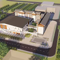 Modern Style Multi storey Building Exterior With Brown White Facade Green Lawn And Trees